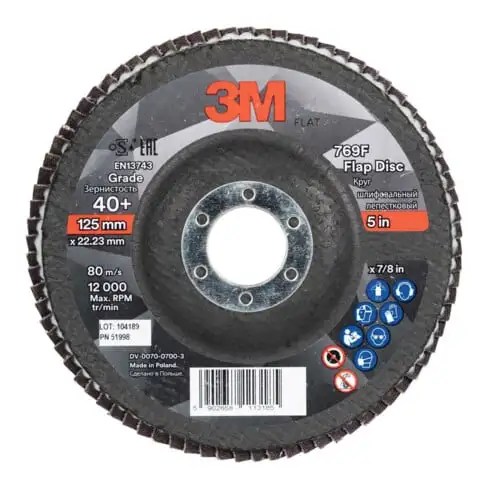 3M Disqueà lamelles 769F, plateau en fibre de verre plat,⌀ 125 mm, Grain: 120