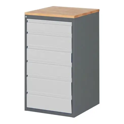 Armoire à tiroirs STIER Premium avec 6 tiroirs et dessus en hêtre, lxPxH 580x650x1 035 mm