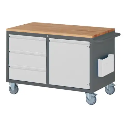 Armoire roulante STIER Premium avec 3 tiroirs et 1 porte battante, lxPxH 1 145x650x795 mm