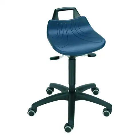 Assis-debout à roulettes STIER, hauteur d'assise 520-710 mm, assise en PU, avec poignée