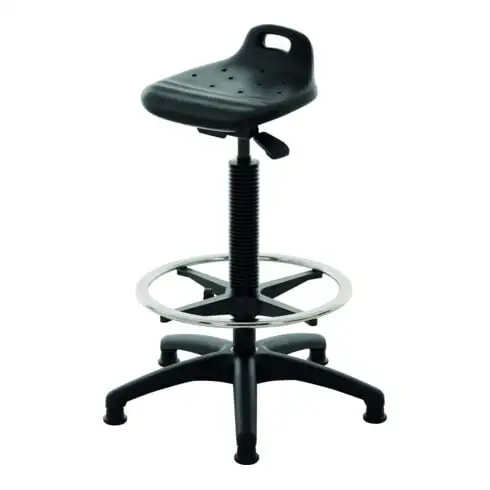 Assis-debout avec patins et repose-pieds STIER, hauteur d'assise 570-820 mm, assise en PU, avec poignée