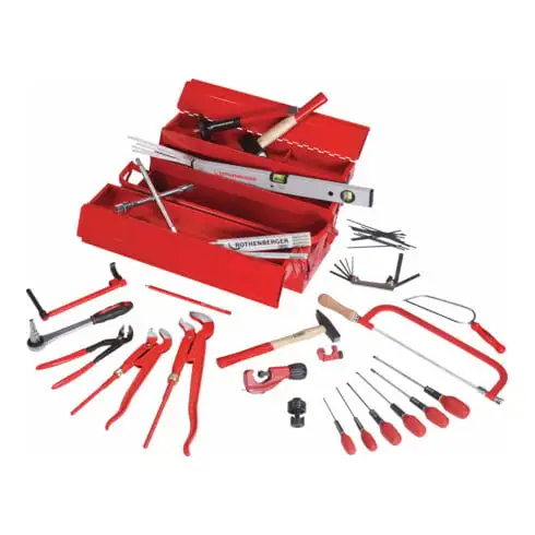 Assortiment d'outils Rothenberger 50 pcs. f. Des stagiaires dans une boîte à outils en tôle d'acier