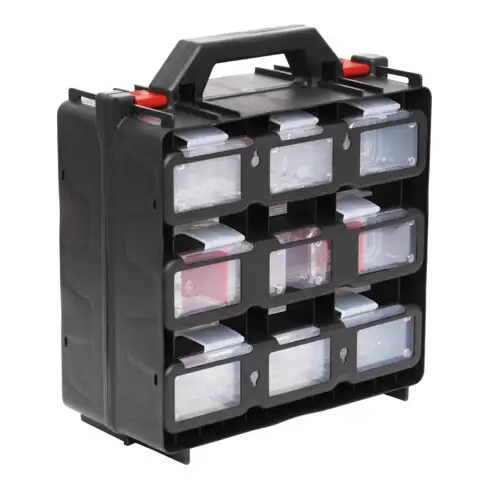 Boîte à outils avec 12 récipients extractibles STIER, vide