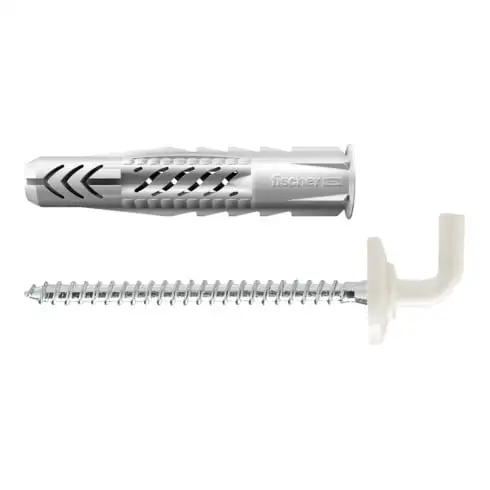 Cheville tous matériaux fischer UX 8 x 50 WH N avec collerette et crochet droit gainé de nylon blanc