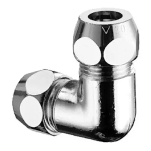 Coude Schell double union chromé avec 2 raccords à sertir 3/8x10mm