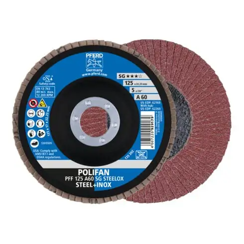 Disque à lamelles POLIFAN® A SG STEELOX D. 125 mm granul. A-60 plat acier/bois c