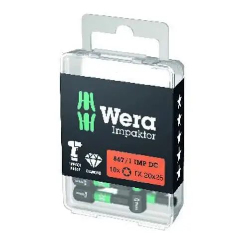 Embout 867/1 IMP DC T30 L.25mm 1/4 pouce C6,3 Impaktor,DC Boîte avec 10 embouts WERA