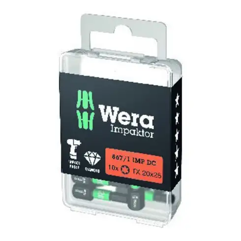 Embout 867/1 IMP DC T40 L.25mm 1/4 pouce C6,3 Impaktor,DC Boîte avec 10 embouts WERA