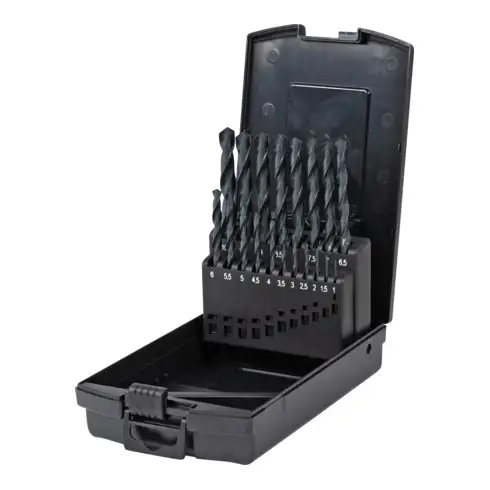 Jeu de 19 forets hélicoïdaux STIER Basic DIN 338 HSS-R 1-10 mm en coffret