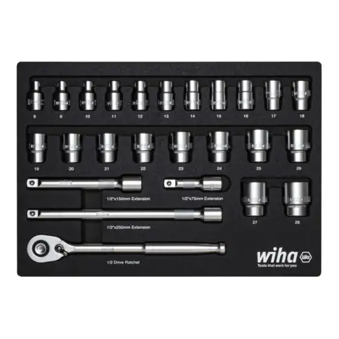 Jeu de clés à cliquet Wiha 1/2" 26 pièces avec insert en mousse (44740)