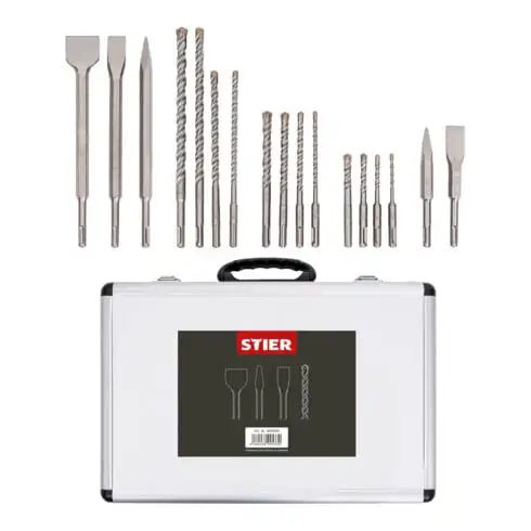 Jeu de forets et de burins SDS-Plus STIER, 17 pièces