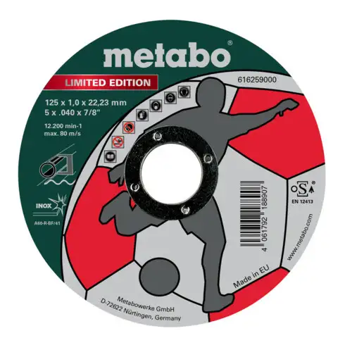 Meule de tronçonnage Metabo Limited Edition Soccer 125 x 1,0 x 22,23 mm, Inox, version droite