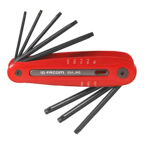 Sortie de clé à ergot Facom Torx® dans support rabattable, 8 pcs.