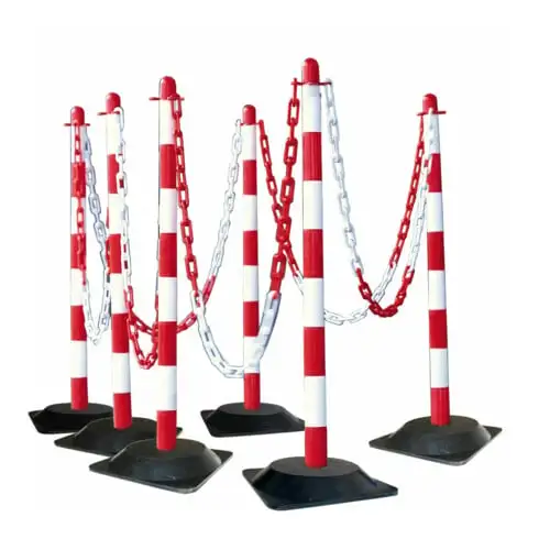 Support d'avertissement Moravia avec pied en caoutchouc dur rouge/blanc 10 m de chaîne + connecteur + crochet 6 pcs.