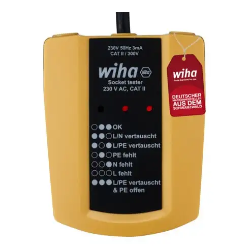 Testeur de prise de courant Wiha 230 V CA, CAT II 2 piles AAA incluses