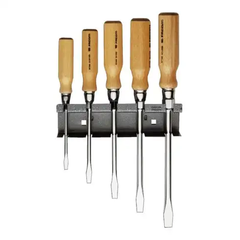 Tournevis facom à poignée en bois, avec fente de sortie hexagonale sur rail de support 5-pcs.