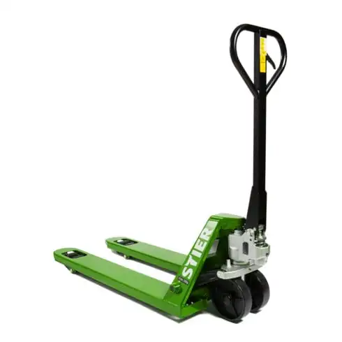 Transpalette STIER, capacité de charge 2 500 kg, longueur de fourche 1 150 mm, pneus nylon, vert