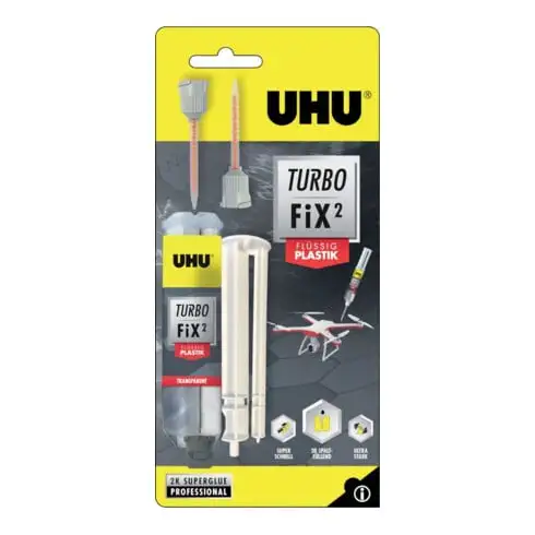 UHU 2K Adhésif de réparation Turbo Fix² Plastique liquide en plastique liquide 10g double seringue transparente