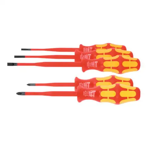 Wera Jeu de 5 tournevis d'électricien pour visà fente et Phillips, 100% isolés, Nombre de tournevis: 3/2